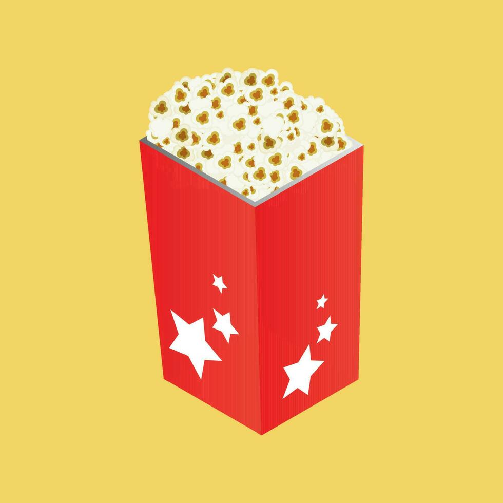 3d popcorn emmer in rood kleur Aan geel achtergrond. vector