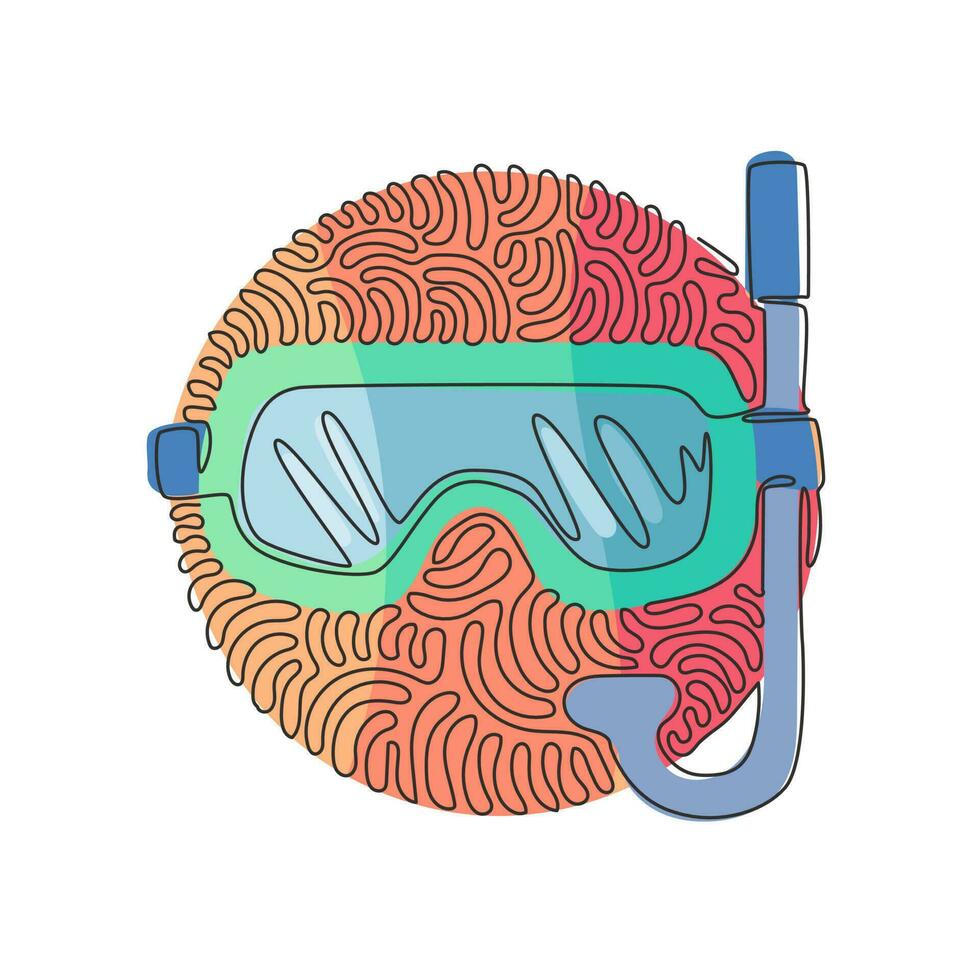 doorlopend duikmasker met één lijntekening en snorkel. duikmasker. masker en snorkel om te zwemmen. duikconcept. swirl curl cirkel achtergrondstijl. enkele lijn tekenen ontwerp vectorafbeelding vector