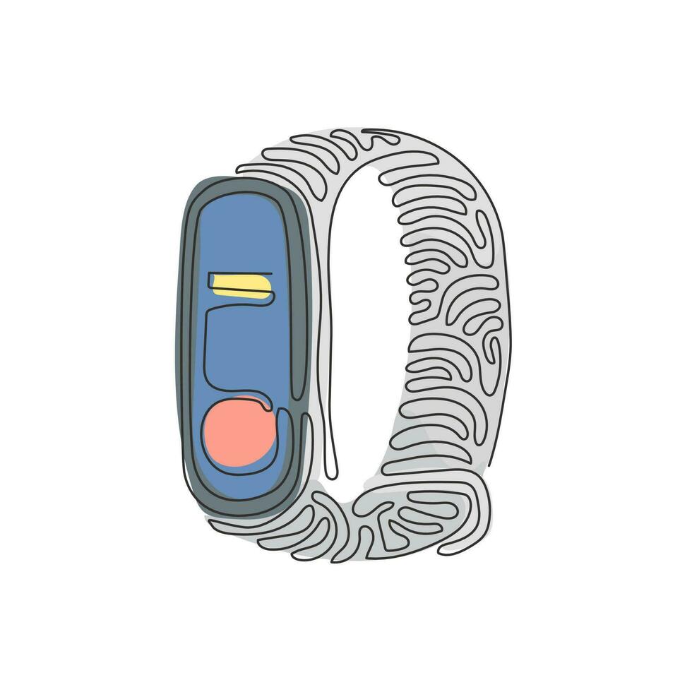 enkele één lijntekening smart band fitness tracker handpad. digitale smart fitness horlogeband met touchscreen. swirl krul stijl. moderne doorlopende lijn tekenen ontwerp grafische vectorillustratie vector