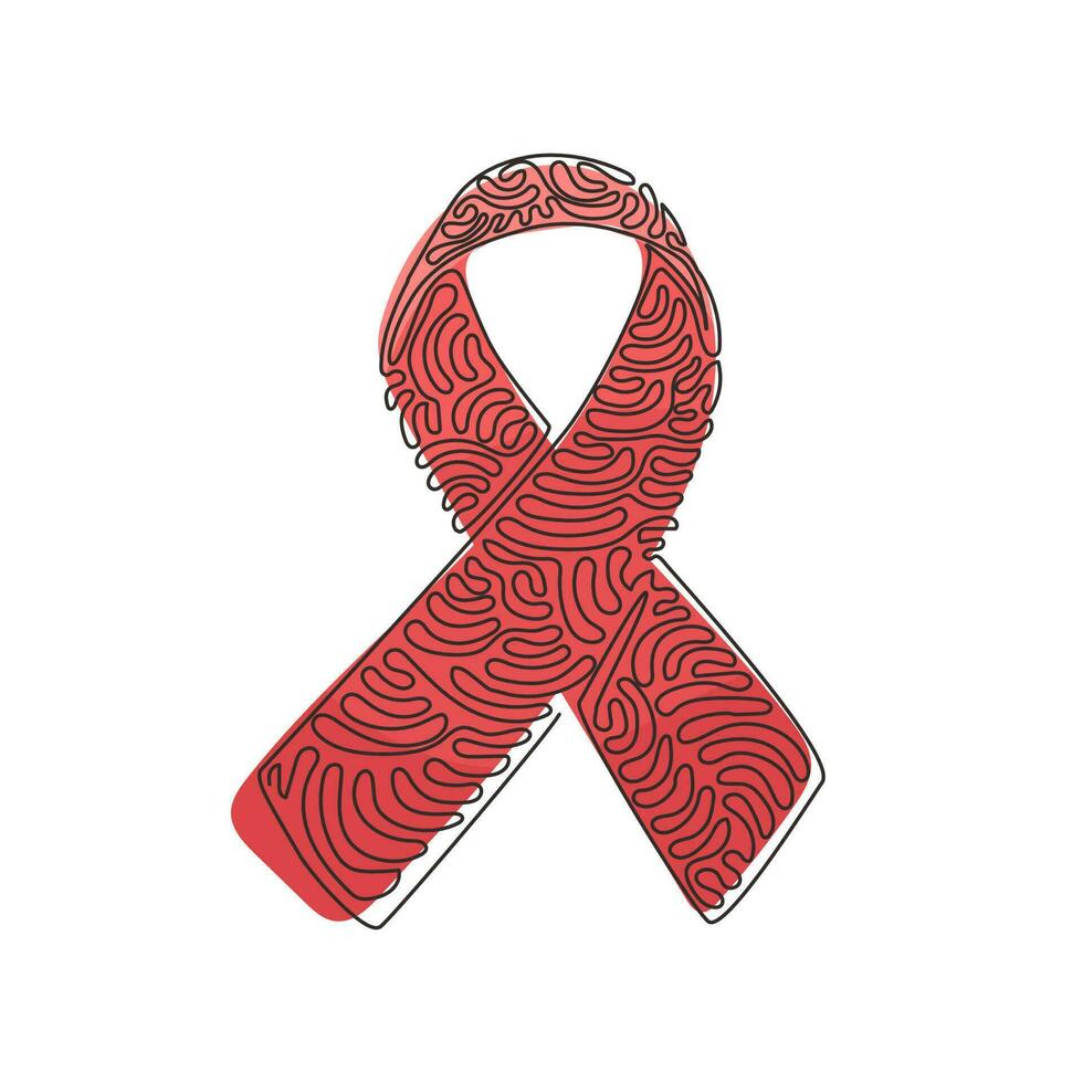 continu één lijntekening bewustzijn lint. borstkanker aids lint. ondersteuning en solidariteit concept. gezondheid logo symbool. swirl krul stijl. enkele lijn tekenen ontwerp vector grafische afbeelding