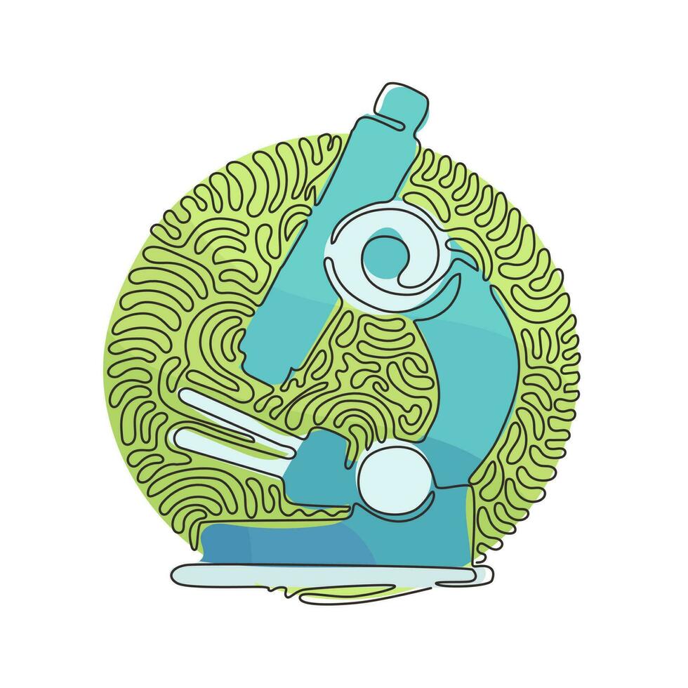 continu één lijntekening Microscoop icoon. virus medische onderzoekstest. ziekenhuis professioneel laboratorium. chemisch laboratorium. swirl curl cirkel achtergrondstijl. enkele lijn tekenen ontwerp vectorafbeelding vector