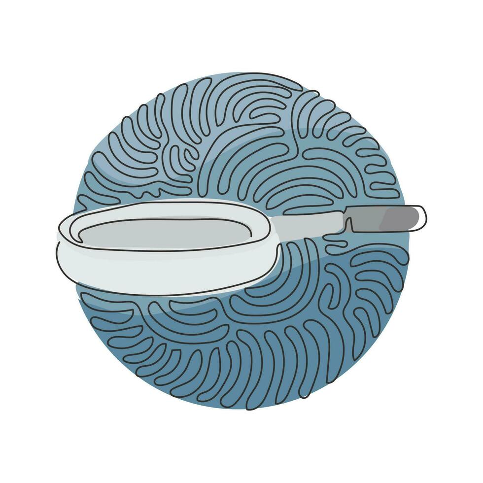 continue één lijntekening koekenpan vector. keukenartikelen om te koken. pan, steelpan, braadpan. keukengerei in huis. swirl curl cirkel stijl. enkele lijn tekenen ontwerp vector grafische afbeelding