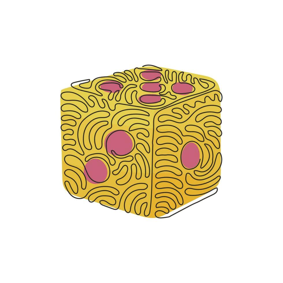 enkele doorlopende lijntekening dobbelstenen. dobbelstenen met witte stippen. dobbelsteen, casinospel. schattige omtrekkubus door zwarte contour voor tafelspel. swirl krul stijl. een lijn tekenen grafisch ontwerp vectorillustratie vector