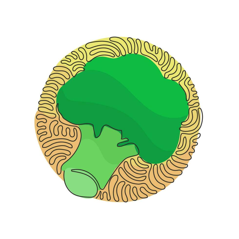 enkele doorlopende lijntekening verse groene broccoli. kool broccoli verse groente. gezonde voeding of keuken. swirl curl cirkel achtergrondstijl. een lijn tekenen grafisch ontwerp vectorillustratie vector