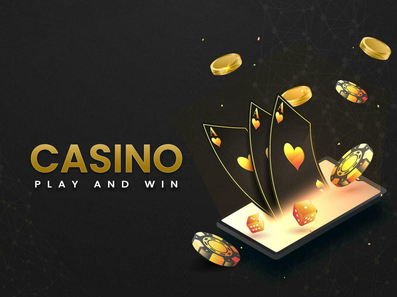 casino Speel en winnen door smartphone met 3d elementen Aan zwart veelhoekige achtergrond. vector