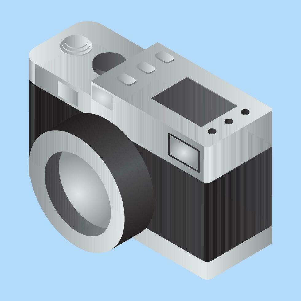 3d illustratie van digitaal camera Aan blauw achtergrond. vector