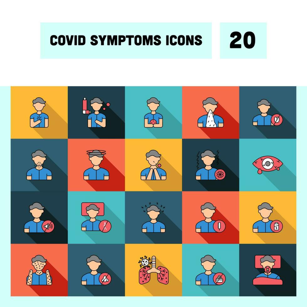 vlak stijl covid symptomen kleurrijk icoon set. vector