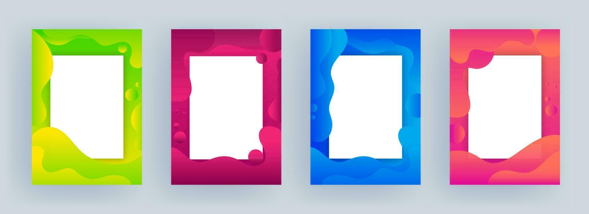 sjabloon of folder ontwerp met ruimte voor uw bericht Aan verschillend kleur vloeistof kunst abstract achtergrond in vier keuze. vector