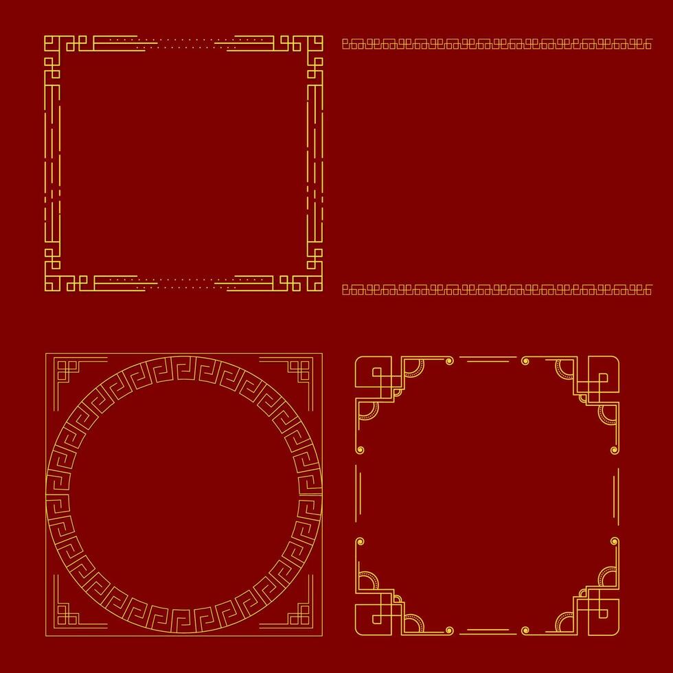 verzameling van leeg gouden Chinese kader Aan rood achtergrond. vector
