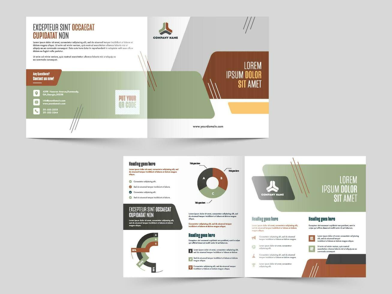 Promotie Hoes bladzijde of tweevoudig brochure lay-out in voorkant en terug visie voor bedrijf concept. vector