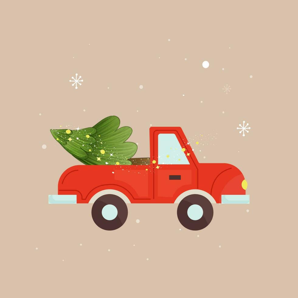 vector illustratie van Kerstmis boom Aan oppakken vrachtwagen.