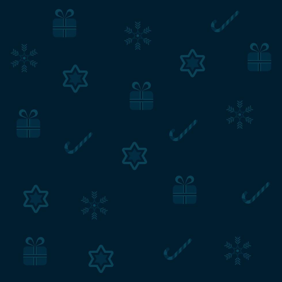 blauw achtergrond versierd met geschenk dozen, snoep riet, sneeuwvlok en sterren. vector