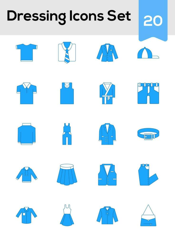 reeks van dressing pictogrammen of symbool in blauw en wit kleur. vector