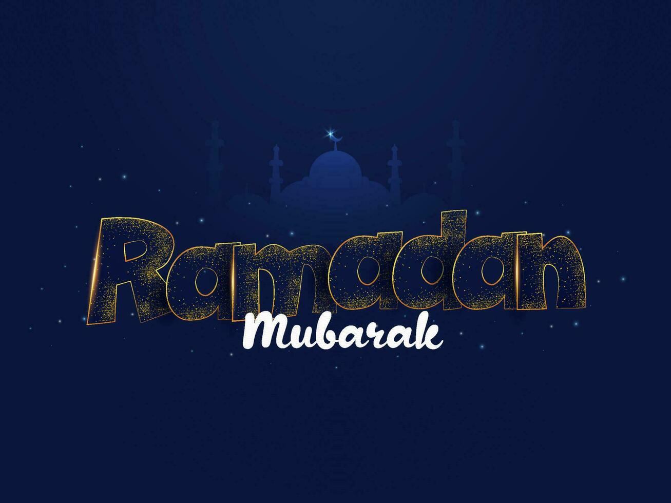 Ramadan mubarak doopvont met silhouet moskee Aan blauw lichten effect achtergrond. vector