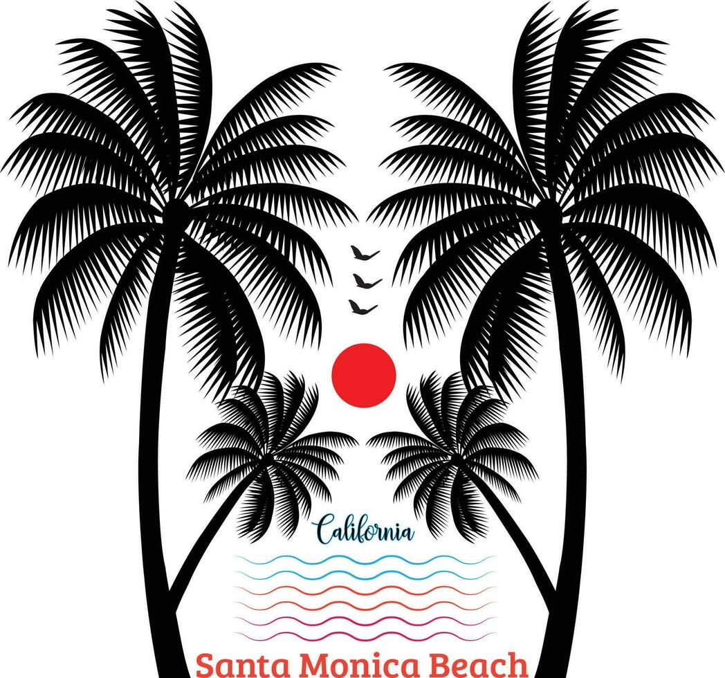 Californië de kerstman monica strand t-shirt ontwerp vector
