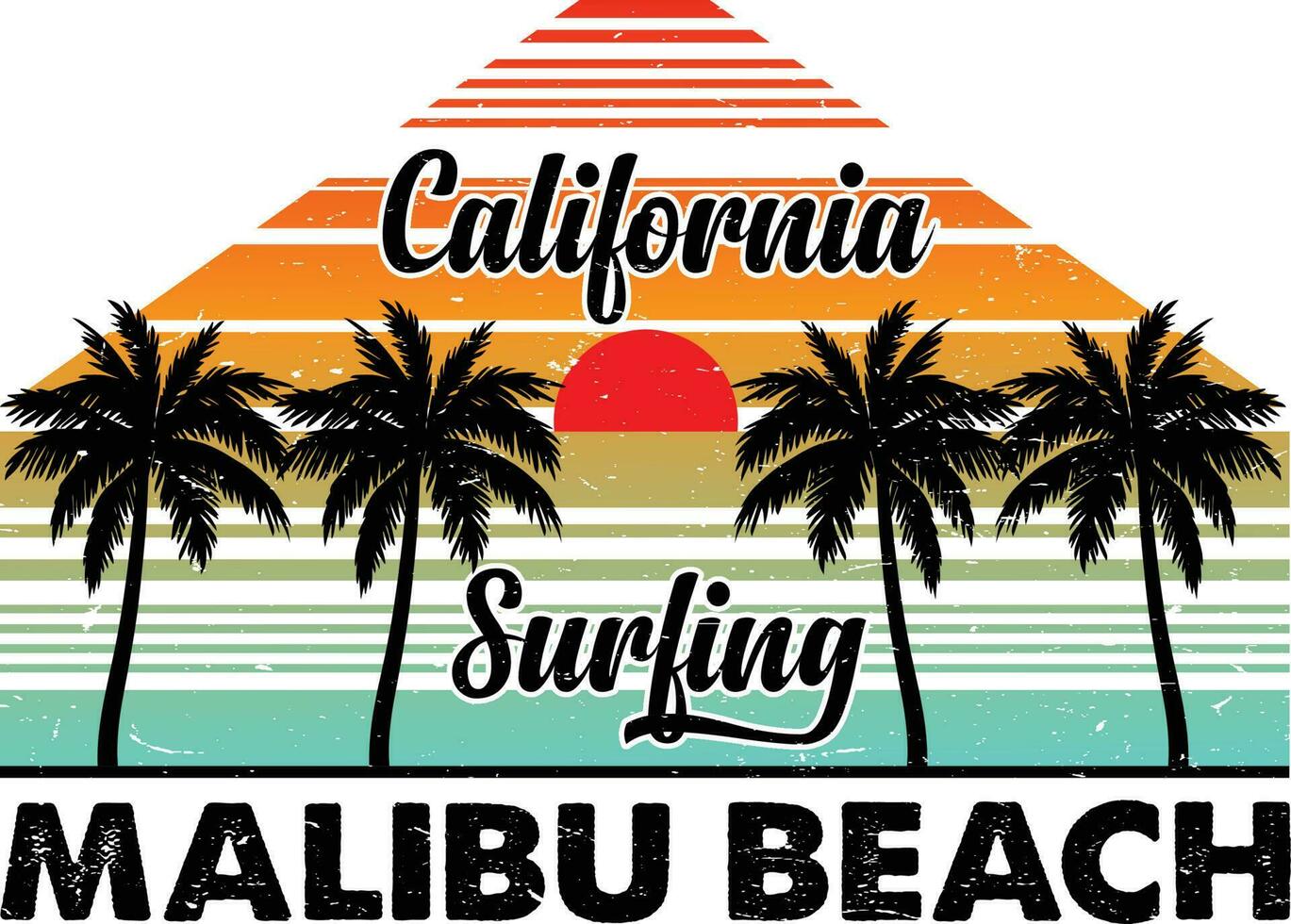 Californië surfing malibu strand t-shirt ontwerp vector