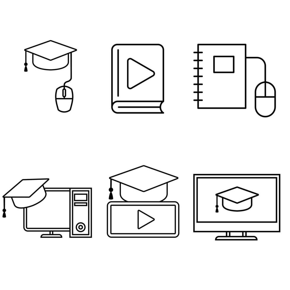 online onderwijs vector icoon set, online cursussen illustratie teken verzameling. webinar symbool of logo.