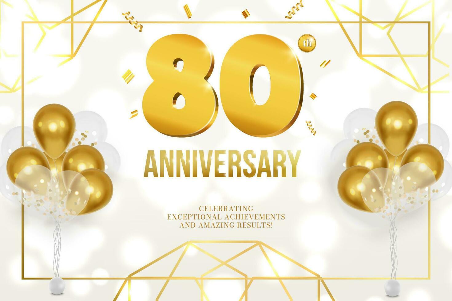 verjaardag viering horizontaal folder gouden brieven en ballonnen 80 vector