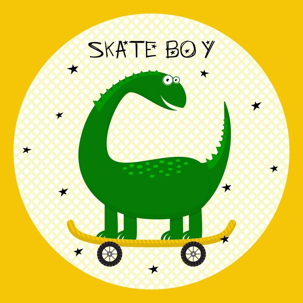 schattige dinosaurusritten op skateboard. ideale textuur voor stoffen kinderen, textiel, kleding. vector