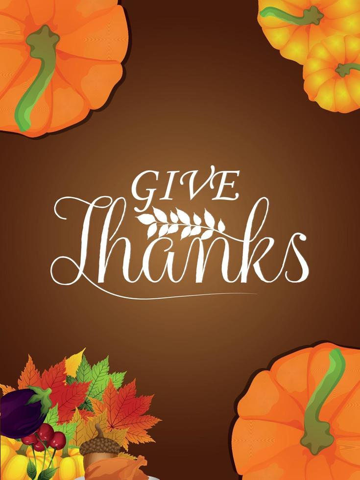 happy thanksgiving day achtergrond met vector pompoen en herfstbladeren
