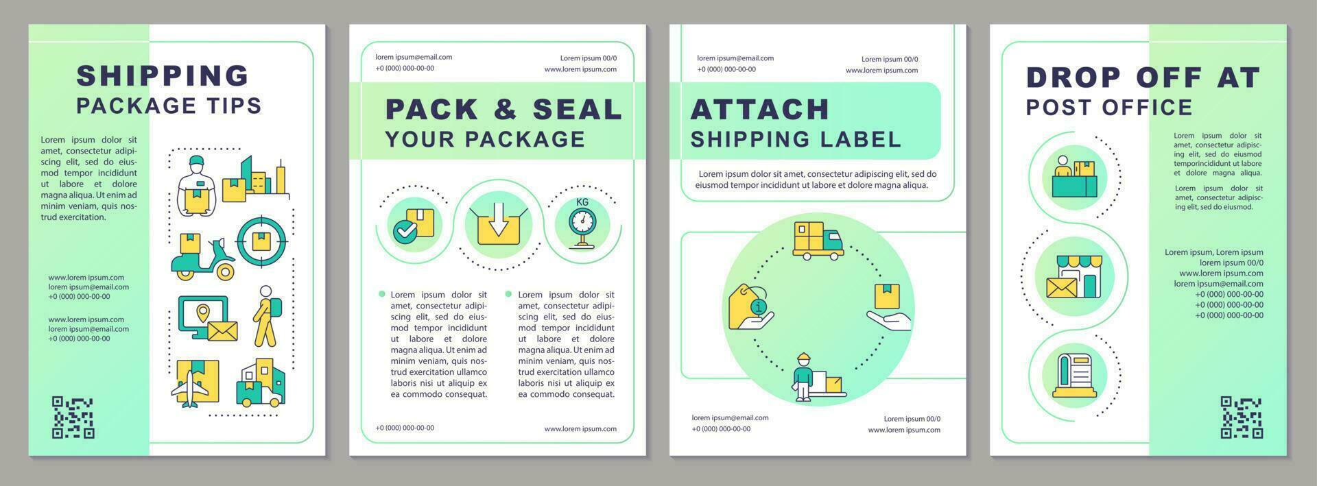 Verzending pakket tips groen brochure sjabloon. sturen pakket tips. brochure ontwerp met lineair pictogrammen. bewerkbare 4 vector indelingen voor presentatie, jaar- rapporten