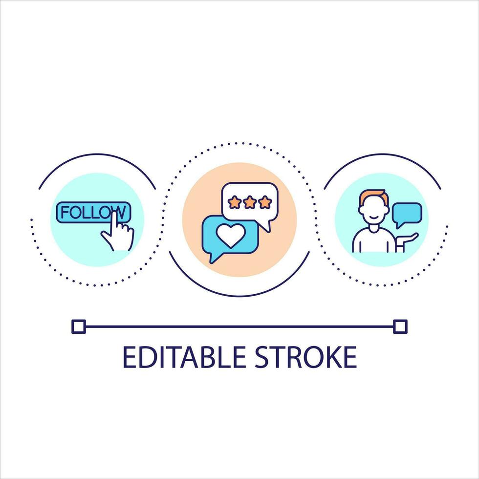 sociaal media in aansluiting op lus concept icoon. doelwit publiek interactie. bezighouden werkzaamheid. gebruikers reactie abstract idee dun lijn illustratie. geïsoleerd schets tekening. bewerkbare beroerte vector