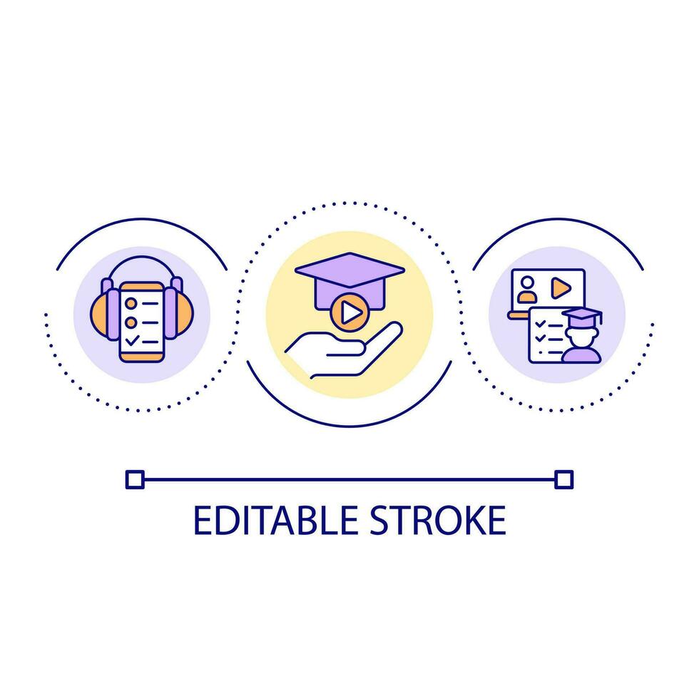 online onderwijs lus concept icoon. video streamen. sharing expertise. inhoud maker. leven congres abstract idee dun lijn illustratie. geïsoleerd schets tekening. bewerkbare beroerte vector