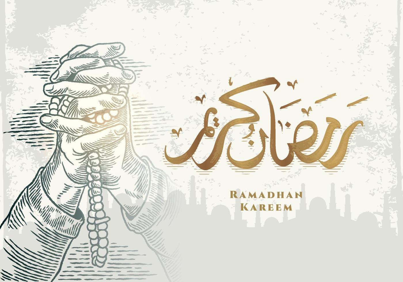 ramadan kareem wenskaart met biddende hand vector