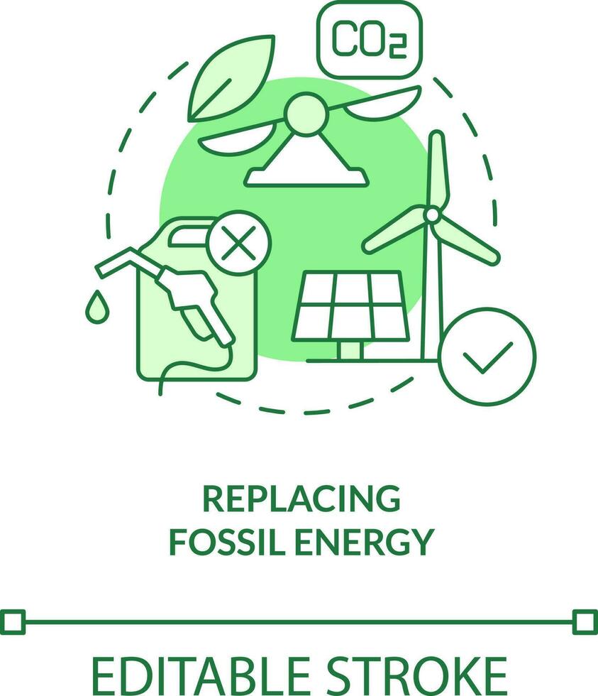 vervangen fossiel energie groen concept icoon. verminderen co2 concentratie. netto nul abstract idee dun lijn illustratie. geïsoleerd schets tekening. bewerkbare beroerte vector