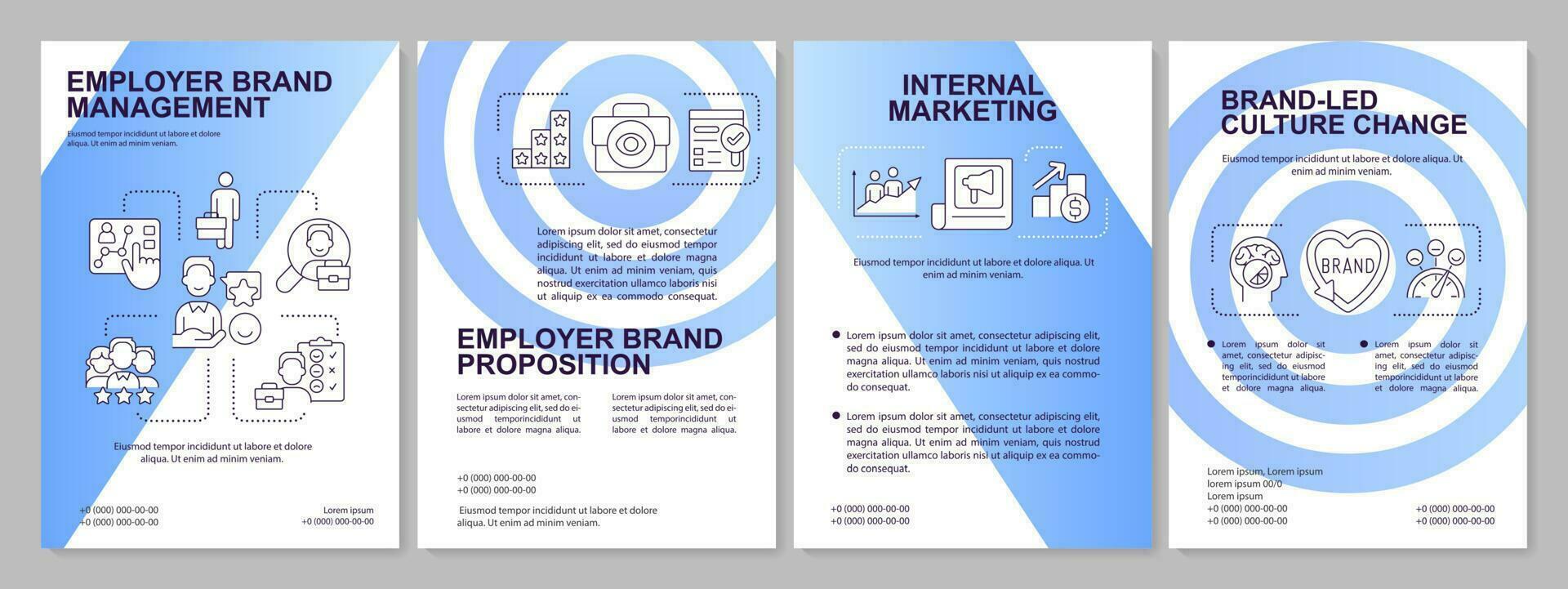 intern afzet blauw helling brochure sjabloon. hr programma. brochure ontwerp met lineair pictogrammen. 4 vector indelingen voor presentatie, jaar- rapporten