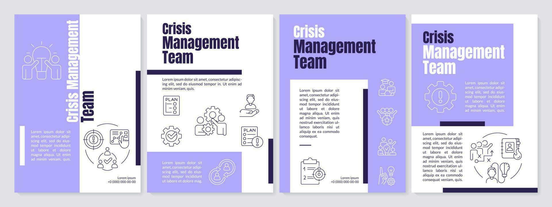 crisis beheer team Purper brochure sjabloon. teamwerk. brochure ontwerp met lineair pictogrammen. bewerkbare 4 vector indelingen voor presentatie, jaar- rapporten