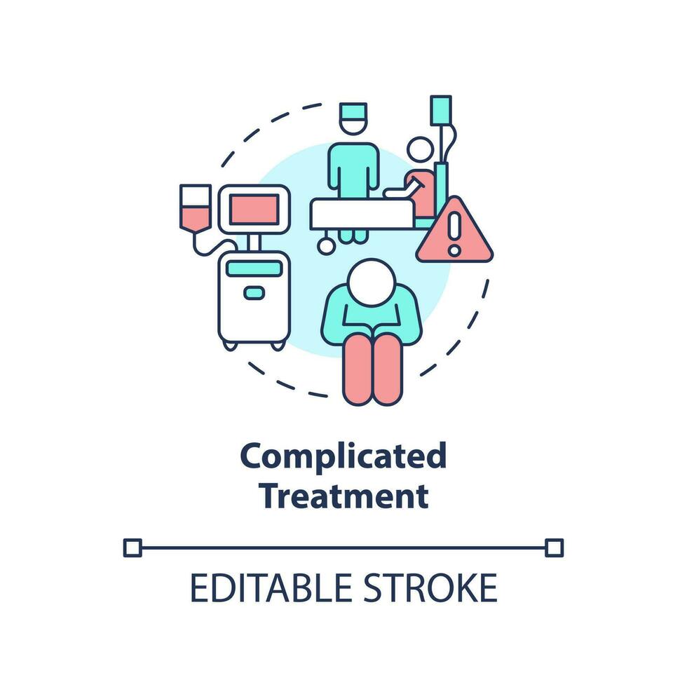 ingewikkeld behandeling concept icoon. chronisch zorg beheer uitdaging abstract idee dun lijn illustratie. geïsoleerd schets tekening. bewerkbare beroerte vector
