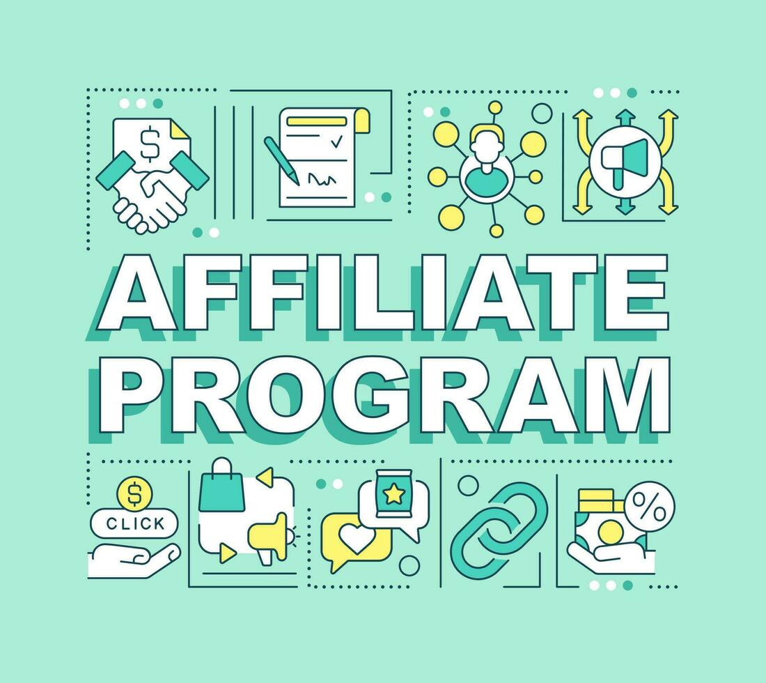 affiliate programma woord concepten groen spandoek. doorverwijzing marketing. infographics met bewerkbare pictogrammen Aan kleur achtergrond. geïsoleerd typografie. vector illustratie met tekst