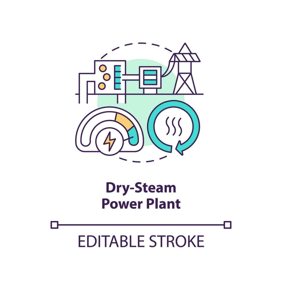 droge stoom macht fabriek concept icoon. turbine en generator. geothermisch macht station abstract idee dun lijn illustratie. geïsoleerd schets tekening. bewerkbare beroerte vector