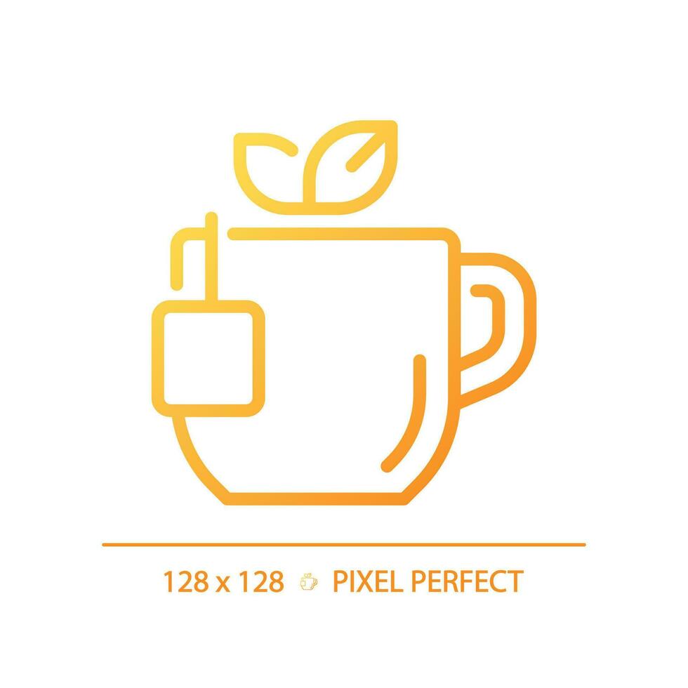 thee pixel perfect helling lineair vector icoon. geruststellend heet drankje. warm drank. Engels ontbijt. kruiden infusie. dun lijn kleur symbool. modern stijl pictogram. vector geïsoleerd schets tekening