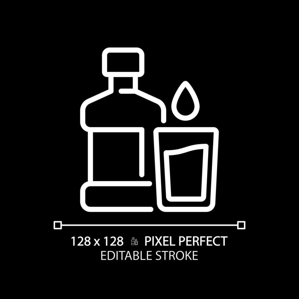 water pixel perfect wit lineair icoon voor donker thema. verkoudheid drankje. gezond gewoonte. drank industrie. lichaam hydratatie. dun lijn illustratie. geïsoleerd symbool voor nacht modus. bewerkbare beroerte vector