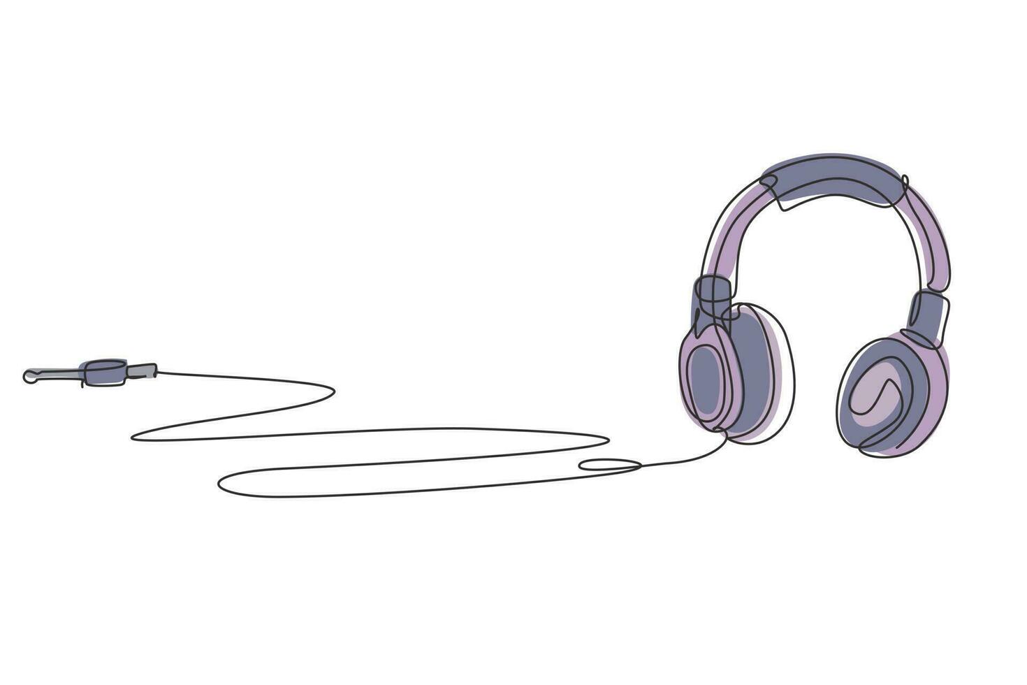 enkele een lijntekening vrouw luisteren naar muziek. hoofdtelefoon muzikale geluidsgolf. muziekgadget en notitie. audio hoofdtelefoon overzicht schets. vectorconcept van muzikaal symbool. ononderbroken lijntekening ontwerp vector