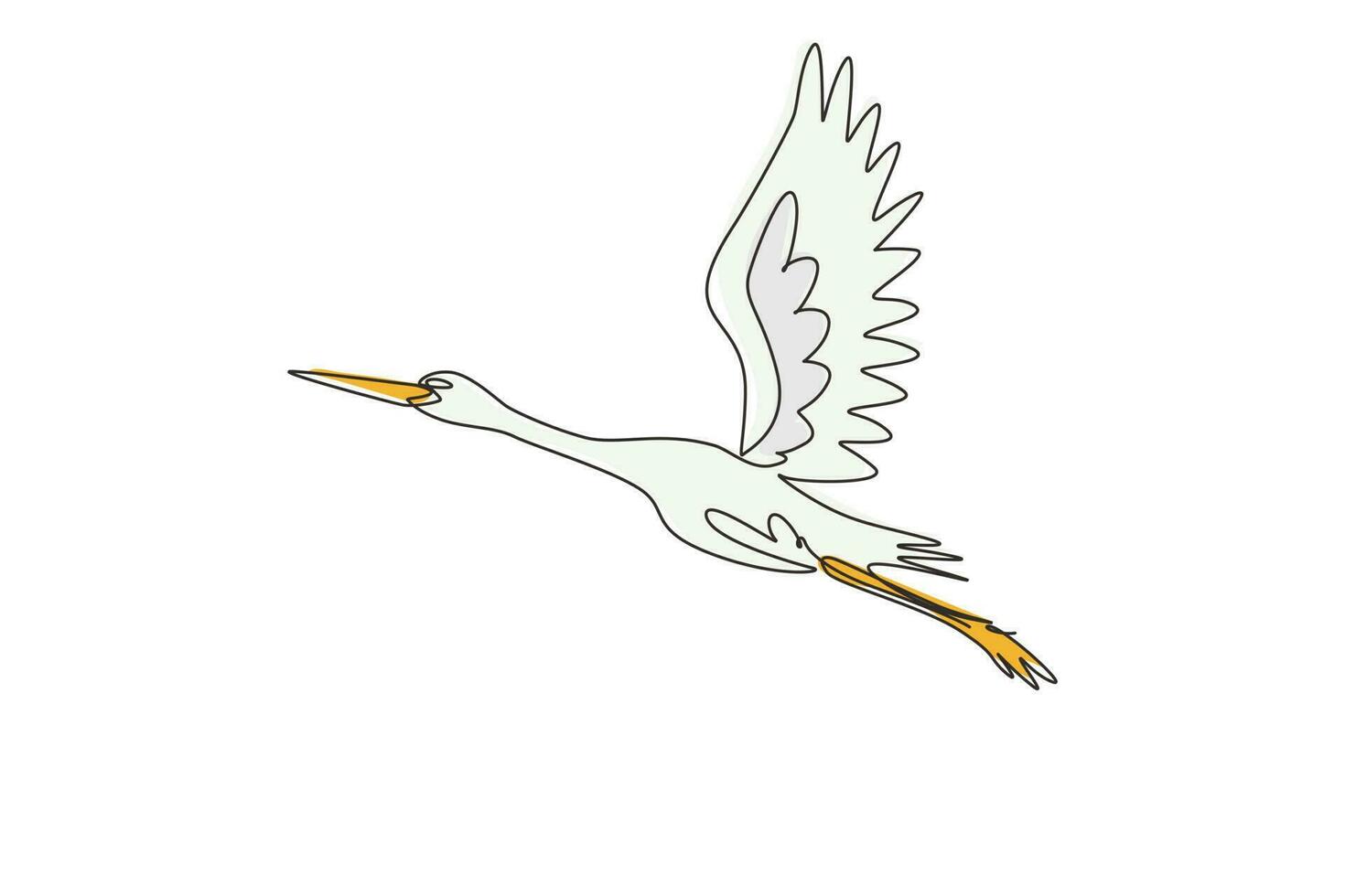 enkele doorlopende lijntekening ooievaars vliegen in de lucht. vogel als symbool voor babyshower, bevalling, nieuws, zwangerschap. lente stemming concept. vogelleven natuur. een lijn tekenen grafisch ontwerp vectorillustratie vector