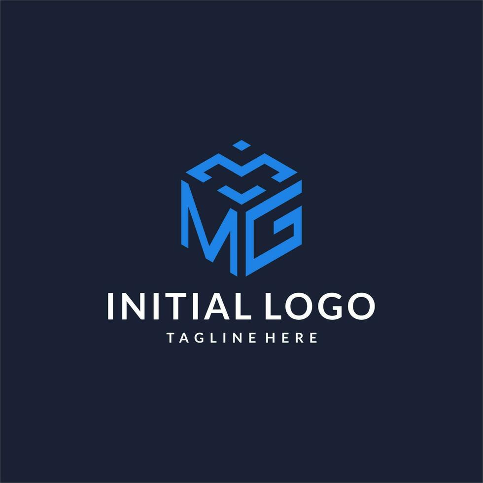 mg logo zeshoek ontwerpen, het beste monogram eerste logo met zeshoekig vorm ontwerp ideeën vector