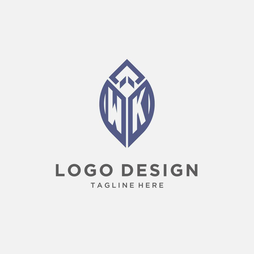 wk logo met blad vorm geven aan, schoon en modern monogram eerste logo ontwerp vector