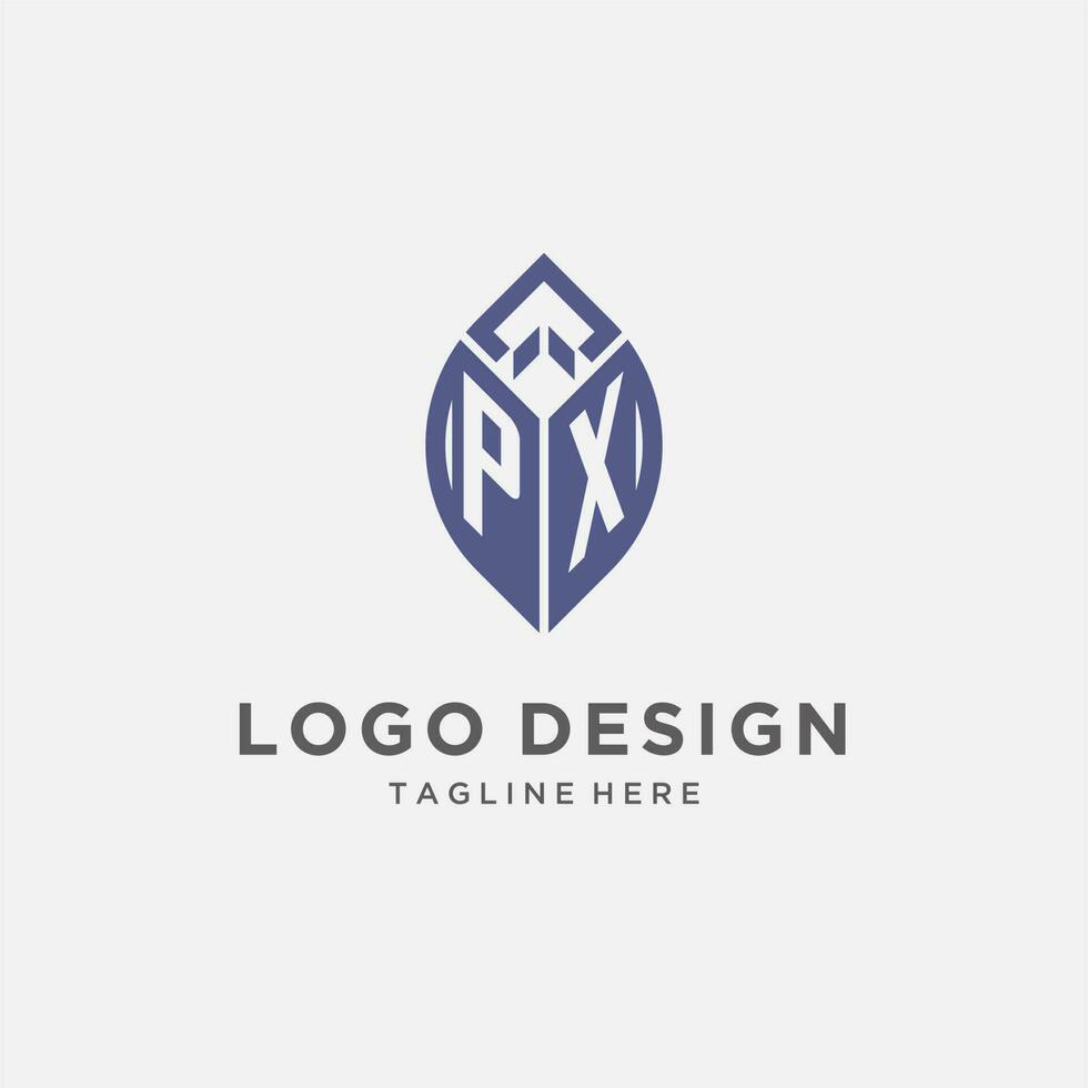 px logo met blad vorm geven aan, schoon en modern monogram eerste logo ontwerp vector