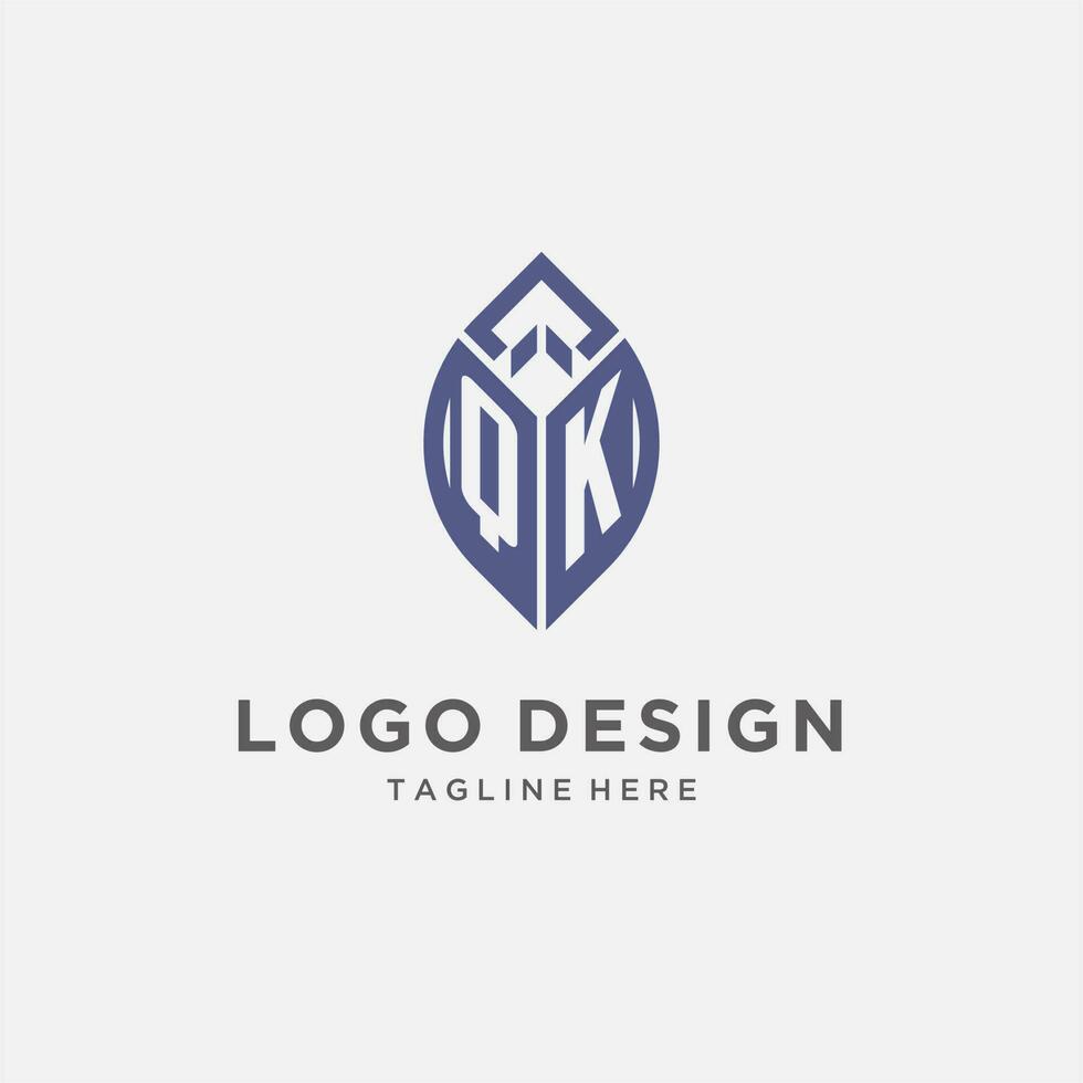 qk logo met blad vorm geven aan, schoon en modern monogram eerste logo ontwerp vector
