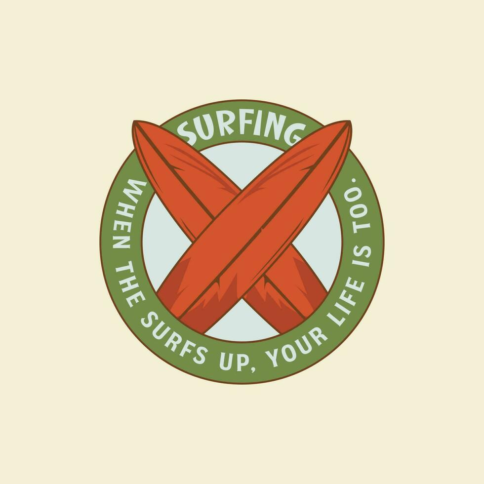 surfing insigne ontwerp. zien surfing wijnoogst insigne logo ontwerp. vector