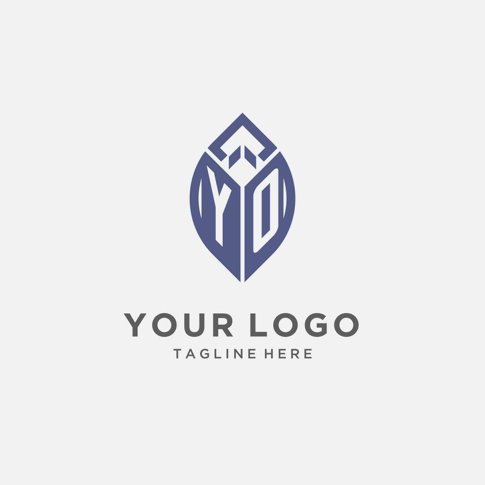 yo logo met blad vorm geven aan, schoon en modern monogram eerste logo ontwerp vector