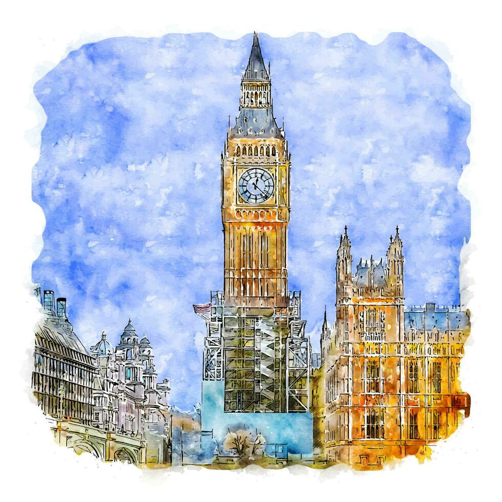 london verenigd koninkrijk aquarel schets hand getekende illustratie vector