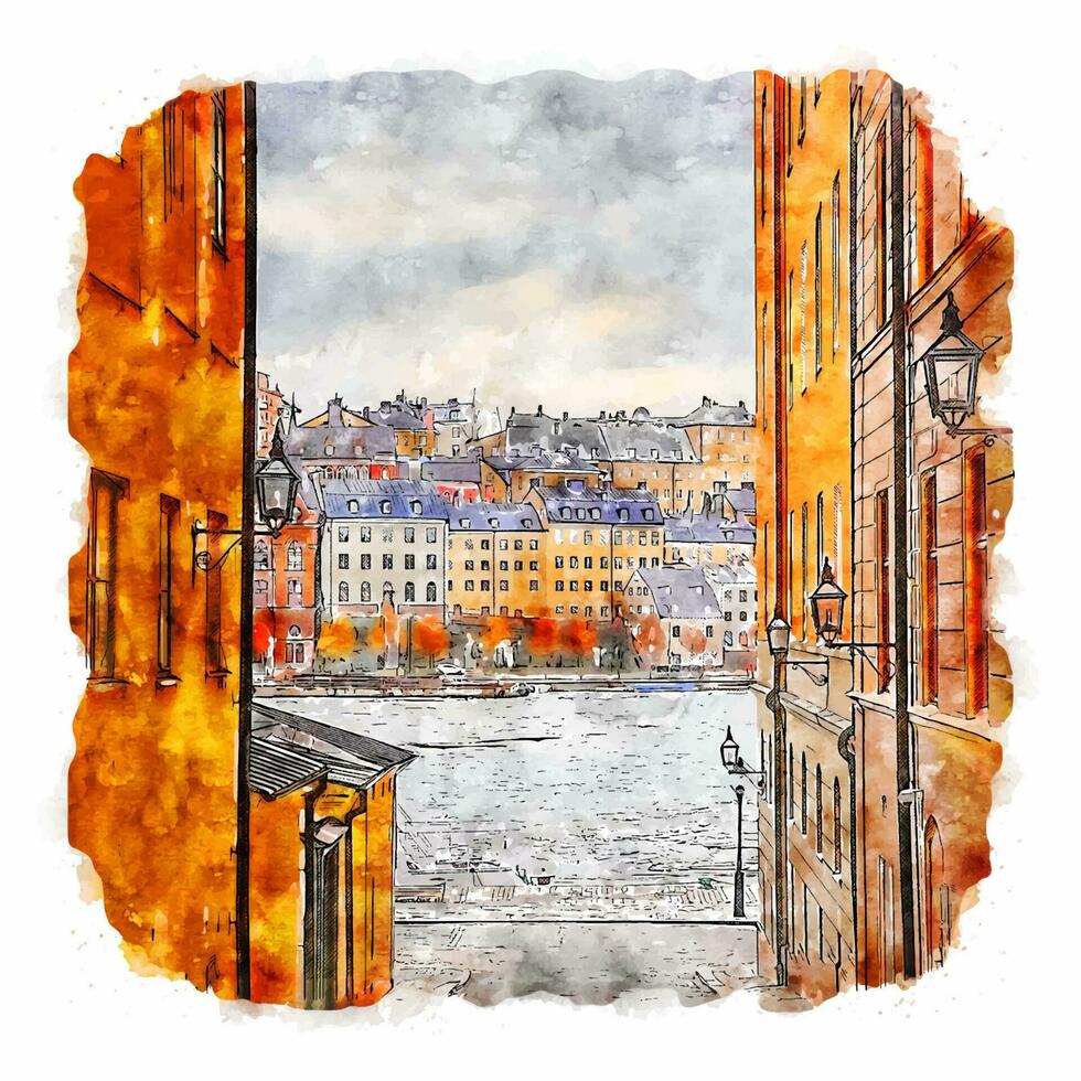 stockholm zweden aquarel schets hand getekende illustratie vector