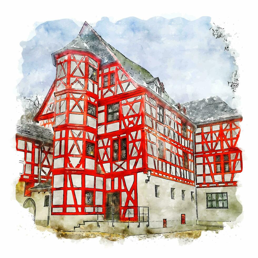 slecht camberg Duitsland waterverf schetsen hand- getrokken illustratie vector