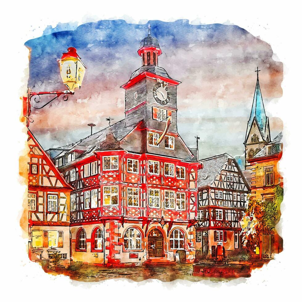 heppenheim duitsland aquarel schets hand getekende illustratie vector