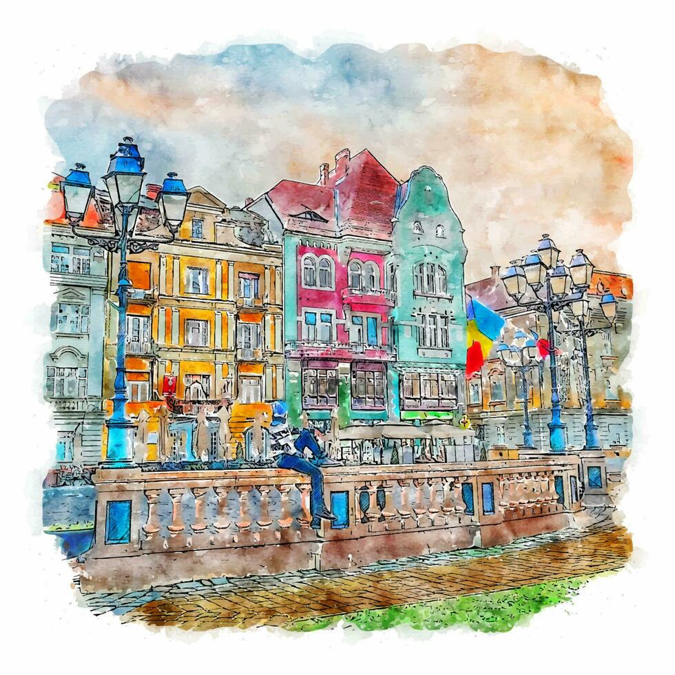 timisoara roemenië aquarel schets hand getekende illustratie vector