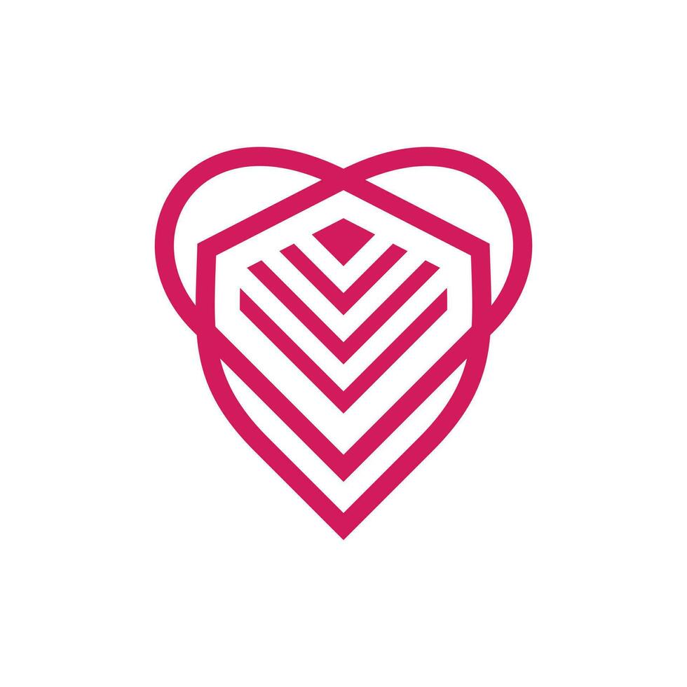 liefde hart met schild lijn modern logo vector